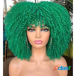 vert afro perruques cheveux courts bouclés afro perruque avec une frange pour les femmes noires crépus bouclés perruque de cheveux afro synthétique pleine perruques halloween perruque Lightin