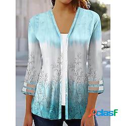 Femme chemise chemisier bleu clair floral maille imprimer manches 3/4 casual basique col carré fleur lightinthebox