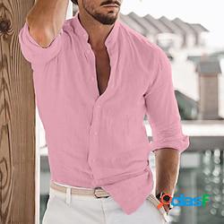 Homme chemise lin chemise boutonnée chemisette chemise dété chemise de plage noir blanche rose claire manche longue plein col printemps été extérieur vacances vêtement tenue lightinthebox