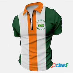 Homme polo t shirt golf polo zippé bière jour de la saint patrick fête de la st. patrick clover col rabattu vert extérieur plein air manches courtes zippé imprimer vêtement tenue mode design 