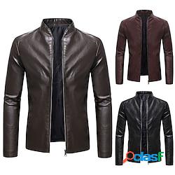 Homme Simili Cuir Veste moto Blouson Moto Formel Plein Air Chaud Coupe Vent Ajustable Automne Couleur monochrome Grande occasion Mao Standard Normal faux cuir Mince Noir Vin Café Veste Lighti