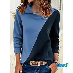 Sweat shirt Sweat Femme basique Quarter Zip Bleu Bloc de couleur Plein Air Col V manche longue S M L XL 2XL 3XL Lightinthebox