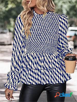 Women's retro black and white striped blouse bell sleeve temperament blouses Women's retro black and white striped blouse bell sleeve temperament blouses
