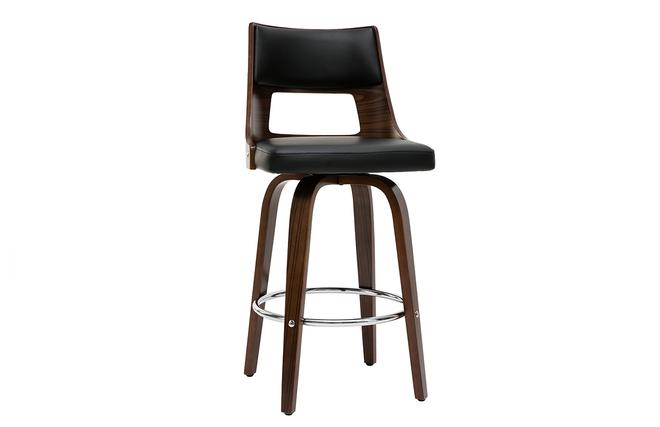 Tabouret de bar vintage pivotant noir et bois fonc/xc3/xa9