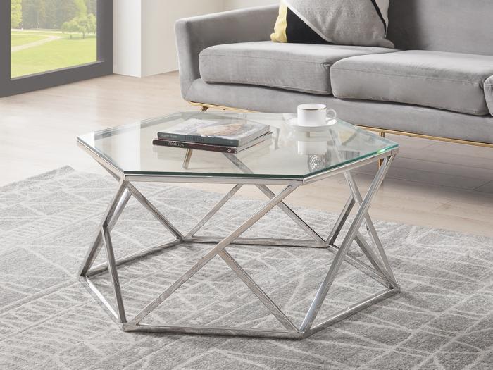 Table basse en verre trempé et acier inoxydable - chromé- Table basse en verre trempé et acier inoxydable - chromé-