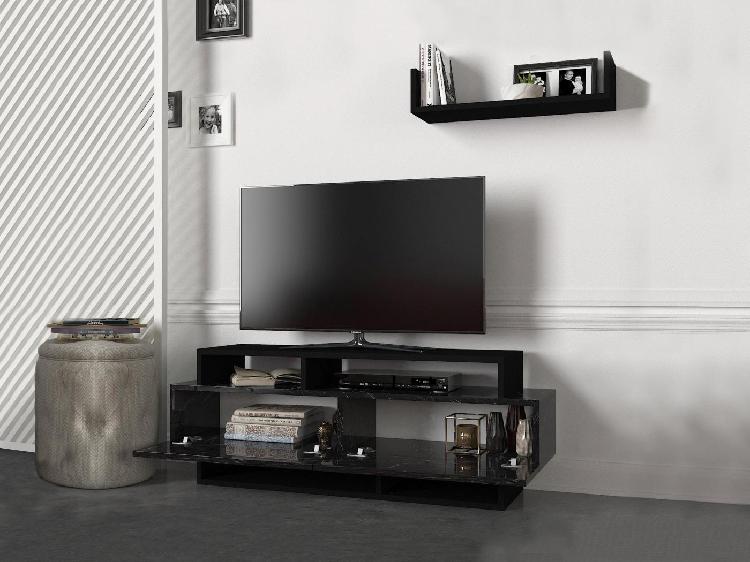 Ensemble tv avec rangements - noir et effet marbre noir -