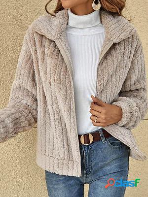 Casual loose solid sherpa zip-up coat