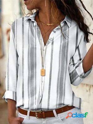 Casual loose striped print long sleeve blouse