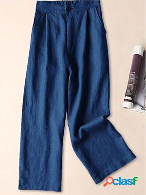 Cotton and linen wide-leg casual pants