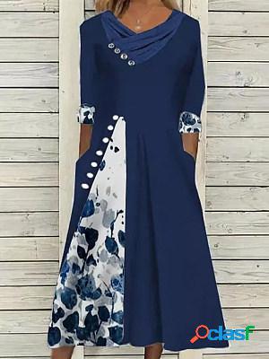 Printed v-neck panel mid-sleeve dress