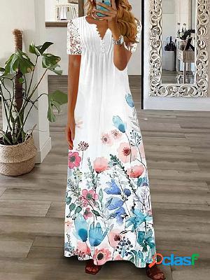 Round Neck Casual Loose Lace Vacation Short Sleeve Maxi Dress