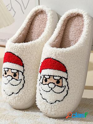 Unisex Christmas Print Non-slip Plush Home Cotton Slippers