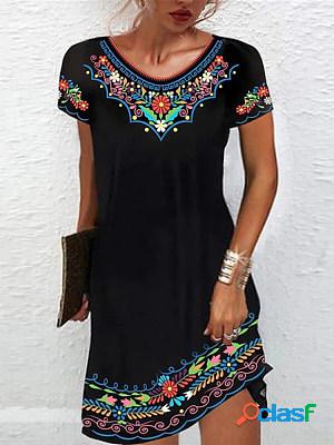 Women&#39;s bohemian print short sleeve dress