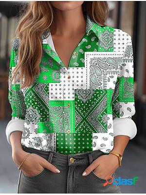 Womens casual retro ethnic print long sleeve shirt