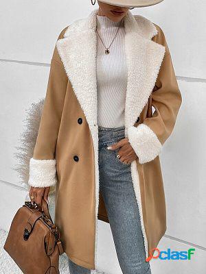 Womens retro fleece lapel mid-length woolen coat