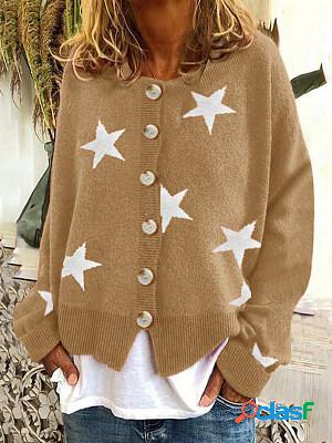 Womens retro knitted sweater five-pointed star button cardigan