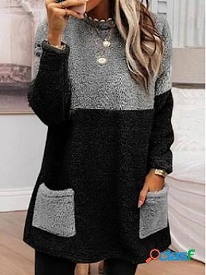 Casual colorblock crewneck pocket long sleeve sweatshirt