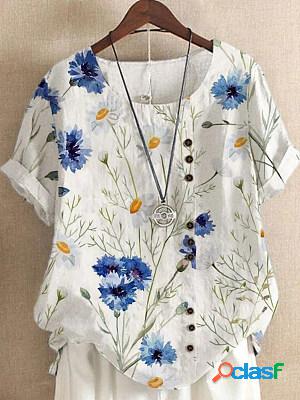 Cotton Daisy Print Short Sleeve Shirt