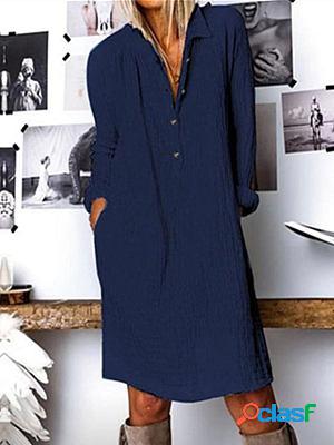 Cotton linen long sleeve shift dresses