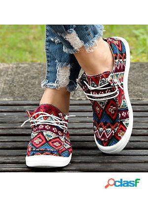 Ethnic Striped Canvas Lace-up Shoes