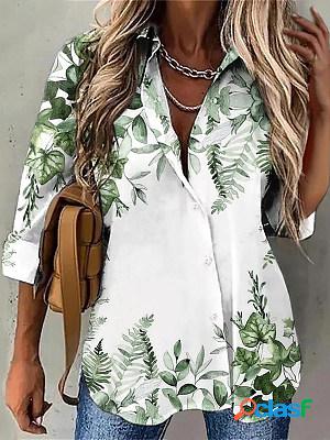 Fashion floral print lapel long sleeve shirt