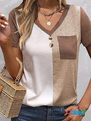 Printed v-neck pocket short sleeve casual t-shirt