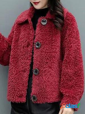 Pure Color Women Short Lamb Hair Loose Fur Coat