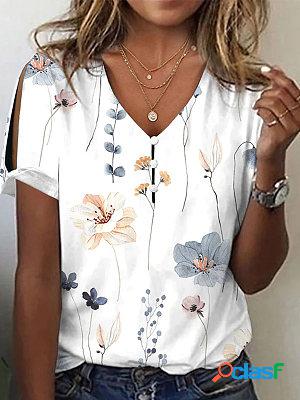 V neck short sleeves printed casual t-shirt