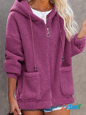 Women&#39;s casual zip pocket hooded jacket