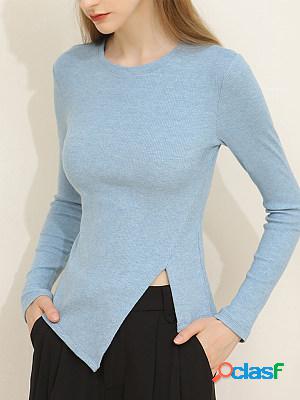 Women's Slim Slit Hem Bottoming Shirt Long Sleeve Top