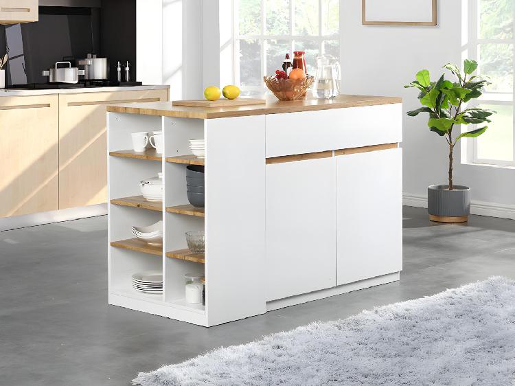 ilot central de cuisine contemporain - mdf - l130 cm - blanc