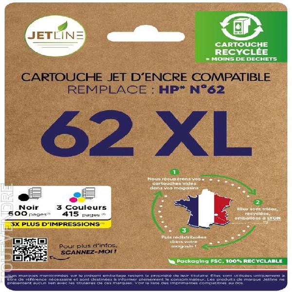 Pack cartouches d&#39;encre jetline compatibles 62 xl - noir + 3