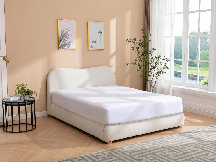 Lit coffre 160 x 200 cm en tissu bouclette blanc - vanari