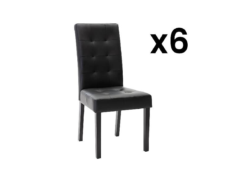 Lot de 6 chaises - simili noir et pieds noir - villosa