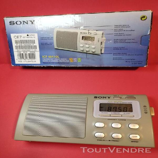 Radio portable sony icf m410l fm / mw / lw band reveil memo