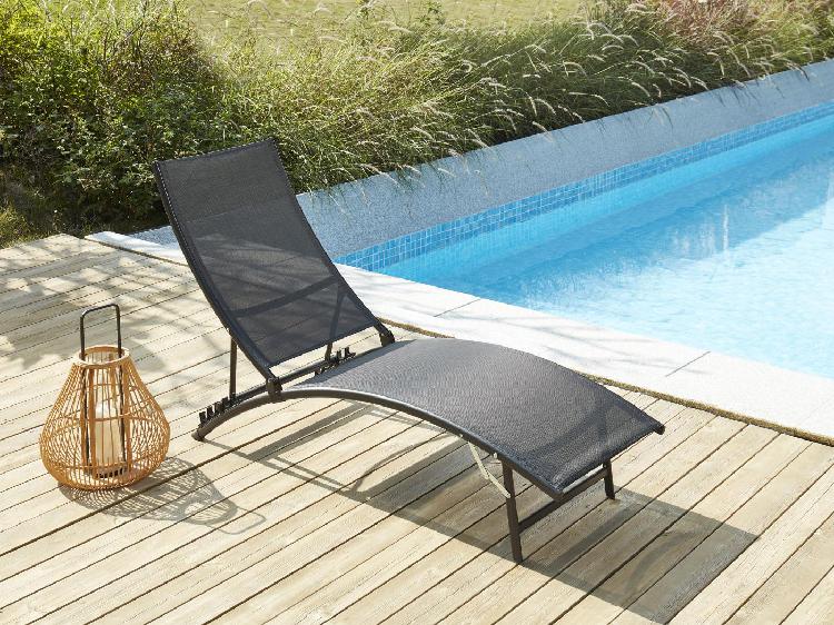 Bain de soleil empilable en aluminium 4 positions noir -