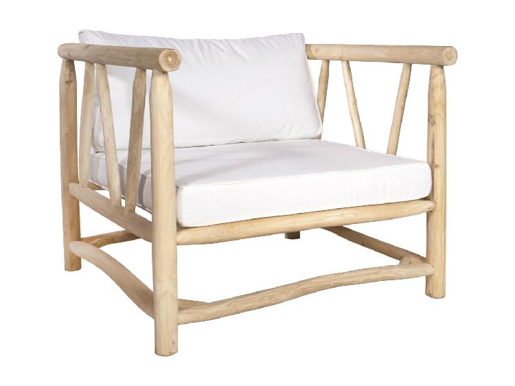 fauteuil de jardin en teck avec coussins - naturel clair et