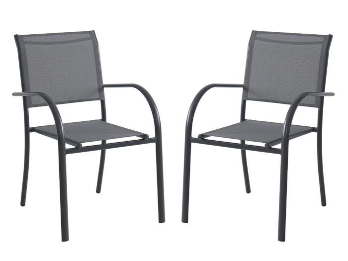 Lot de 2 fauteuils de jardin empilables aluminium et