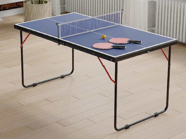 Mini table de ping-pong bleue, avec raquettes, balles et