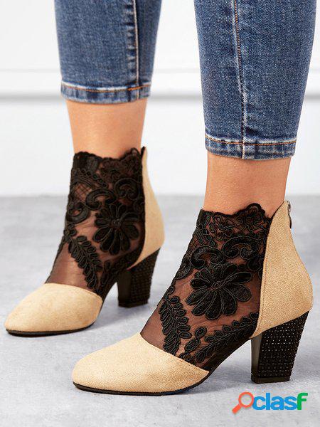 Dentelle joint fendu talon épais sandales bottes avec zip arrière