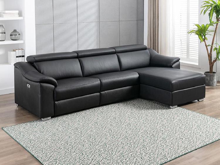 Canapé d'angle relax en cuir supérieur noir - angle droit - Canapé d'angle relax en cuir supérieur noir - angle droit -