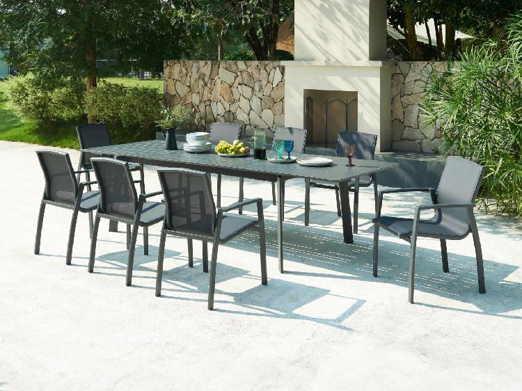 Salle à manger extensible alu textilène l.200/300cm et 8