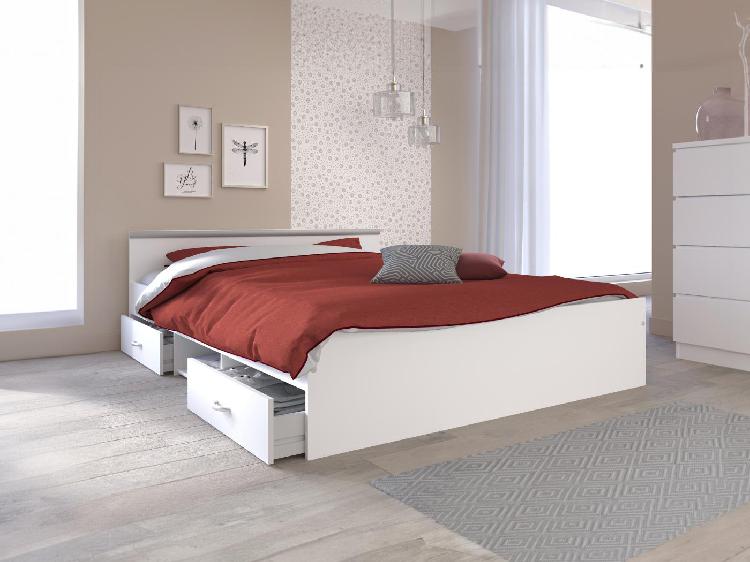 Lit avec rangements 140 x 190 cm coloris blanc + sommier - Lit avec rangements 140 x 190 cm coloris blanc + sommier -