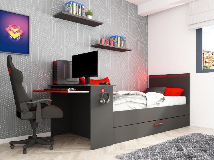 Lit gigogne gamer 90 x 200 et 90 x 190 cm bureau leds Lit gigogne gamer 90 x 200 et 90 x 190 cm bureau leds