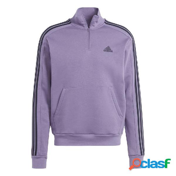 Adidas sweat essentials 3-stripes fleece fermeture éclair 1/4 - violet, pointure small