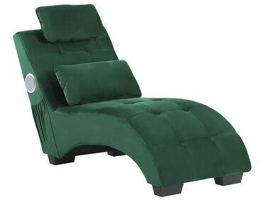 Chaise longue en velours vert avec port usb et haut-parleur