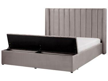 lit double en velours gris avec banc coffre 160 x 200 cm