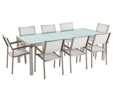 Ensemble de jardin table en verre 8 chaises blanches