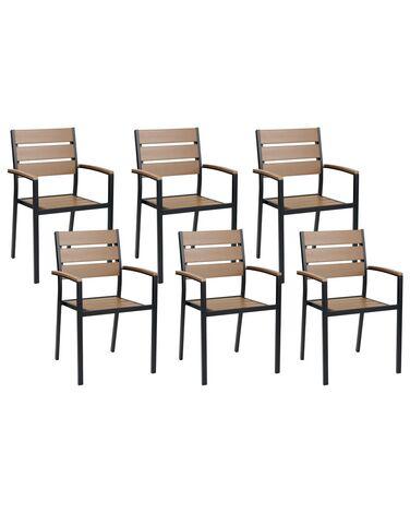 lot de 6 chaises de jardin vernio bois clair/noir