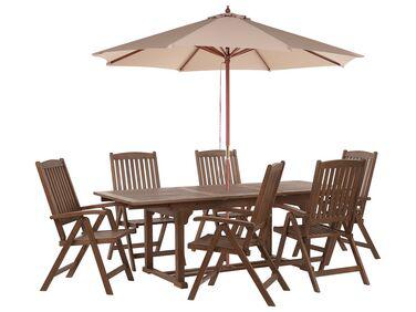 Ensemble de jardin 6 places en bois d/'acacia et parasol Ensemble de jardin 6 places en bois d/'acacia et parasol